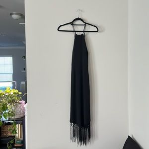 Lulus black fringe halter dress